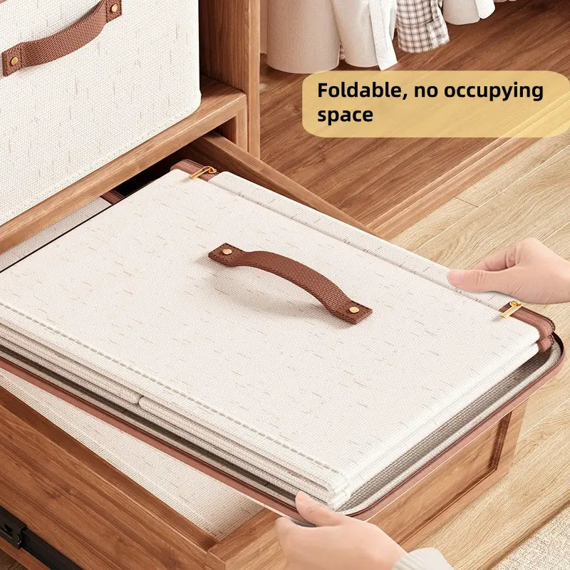 Large Capacity Cotton Linen Storage Box with Zipper, Multi-Functional Organizer for Clothes Bedding Bedroom Closet Office Car Trunk, Clothes Storage Organiser