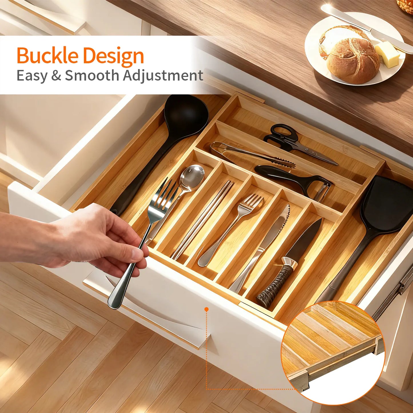 WGCTEK Expandable Kitchen Drawer Organizer Adjustable Utensil Holder & Cutlery Tray Organiser for Silverware Flatware Knives in Kitchen Drawer Divider