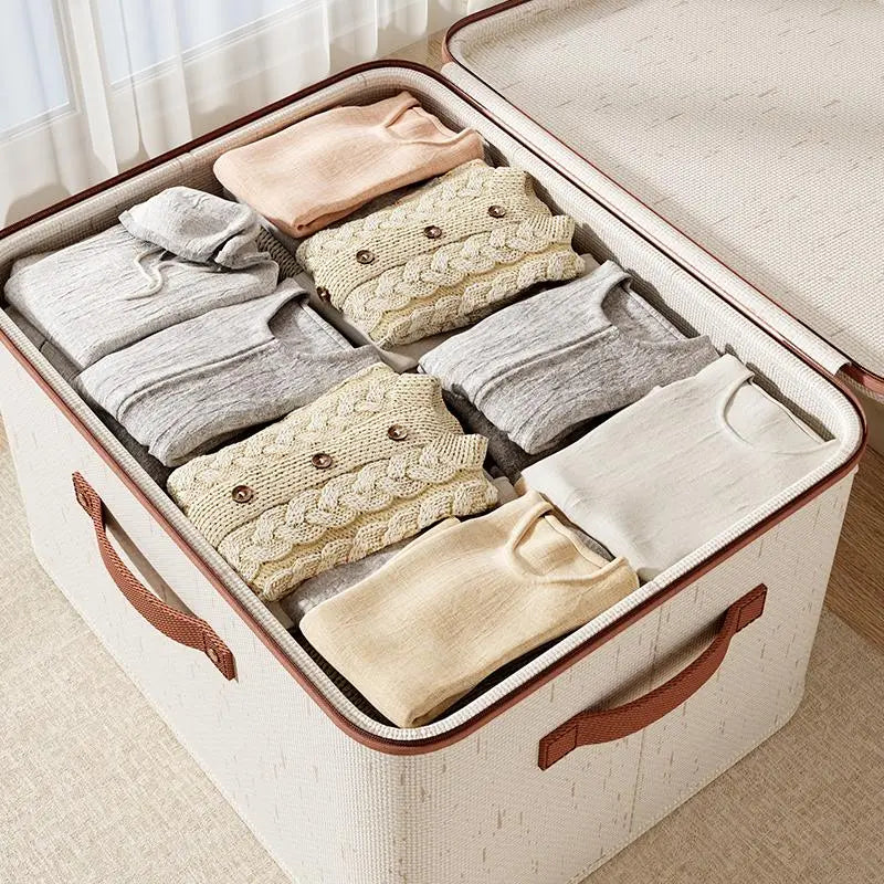 Large Capacity Cotton Linen Storage Box with Zipper, Multi-Functional Organizer for Clothes Bedding Bedroom Closet Office Car Trunk, Clothes Storage Organiser