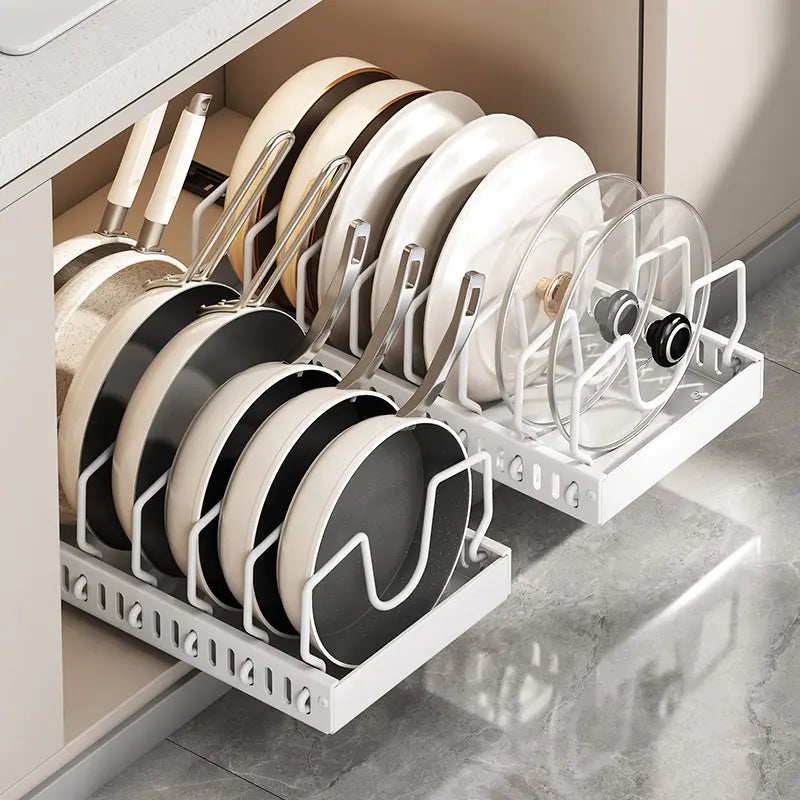 Heavy Duty Pull Out Pan Organizer for Cabinet – Expandable Sliding Cookware Rack for Pots, Pans & Lids, Deep Kitchen Cabinet Storage Solution,Dorm Essentials,Home Decor