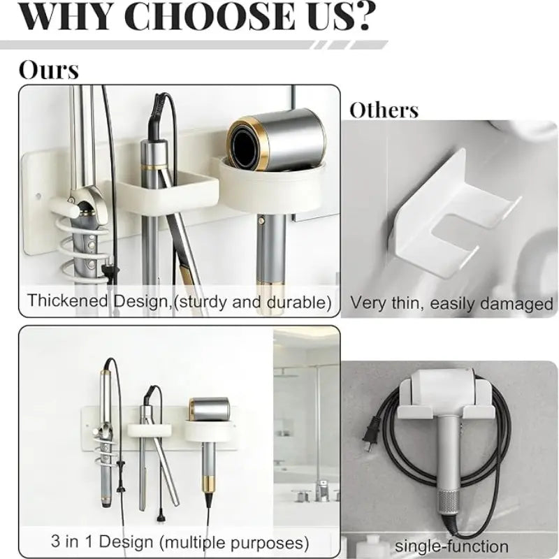 Wall-Mounted Bathroom Hair Tool Organizer, Bathroom Accessory, Modern Bathroom Accessories, Durable Aluminum, Large Capacity, Space-Saving, Modern Style, Perfect for Holidays Gifts