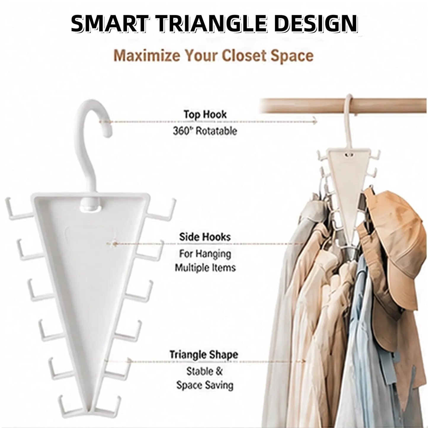 V Shaped Double-Sided Closet Organizer Hanger, 360° Rotatable Space Saving Clothes Hanger Organizer, Multi-Layer Vertical Storage Rack with 12 Hooks for Shirts, Jackets, Pants