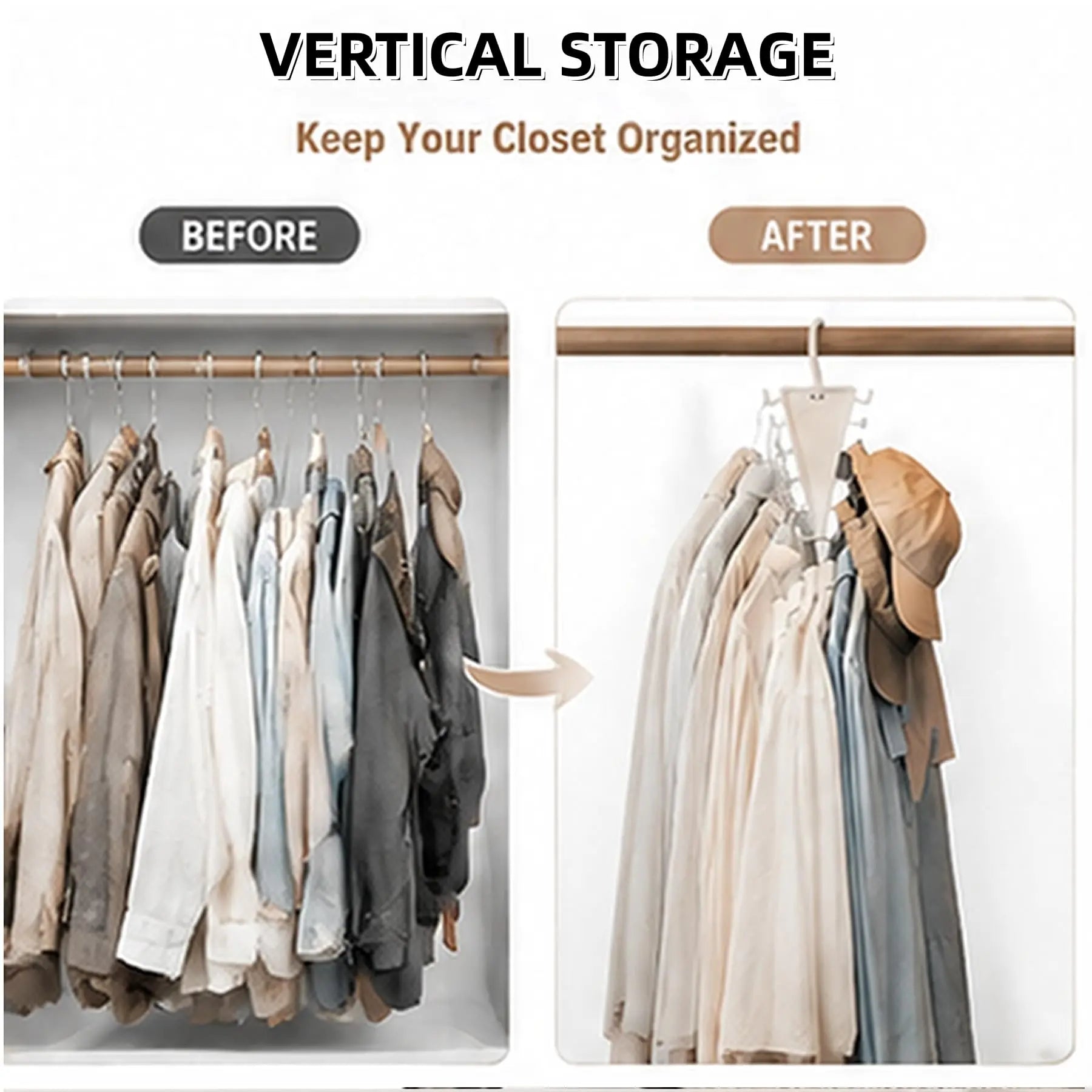 V Shaped Double-Sided Closet Organizer Hanger, 360° Rotatable Space Saving Clothes Hanger Organizer, Multi-Layer Vertical Storage Rack with 12 Hooks for Shirts, Jackets, Pants