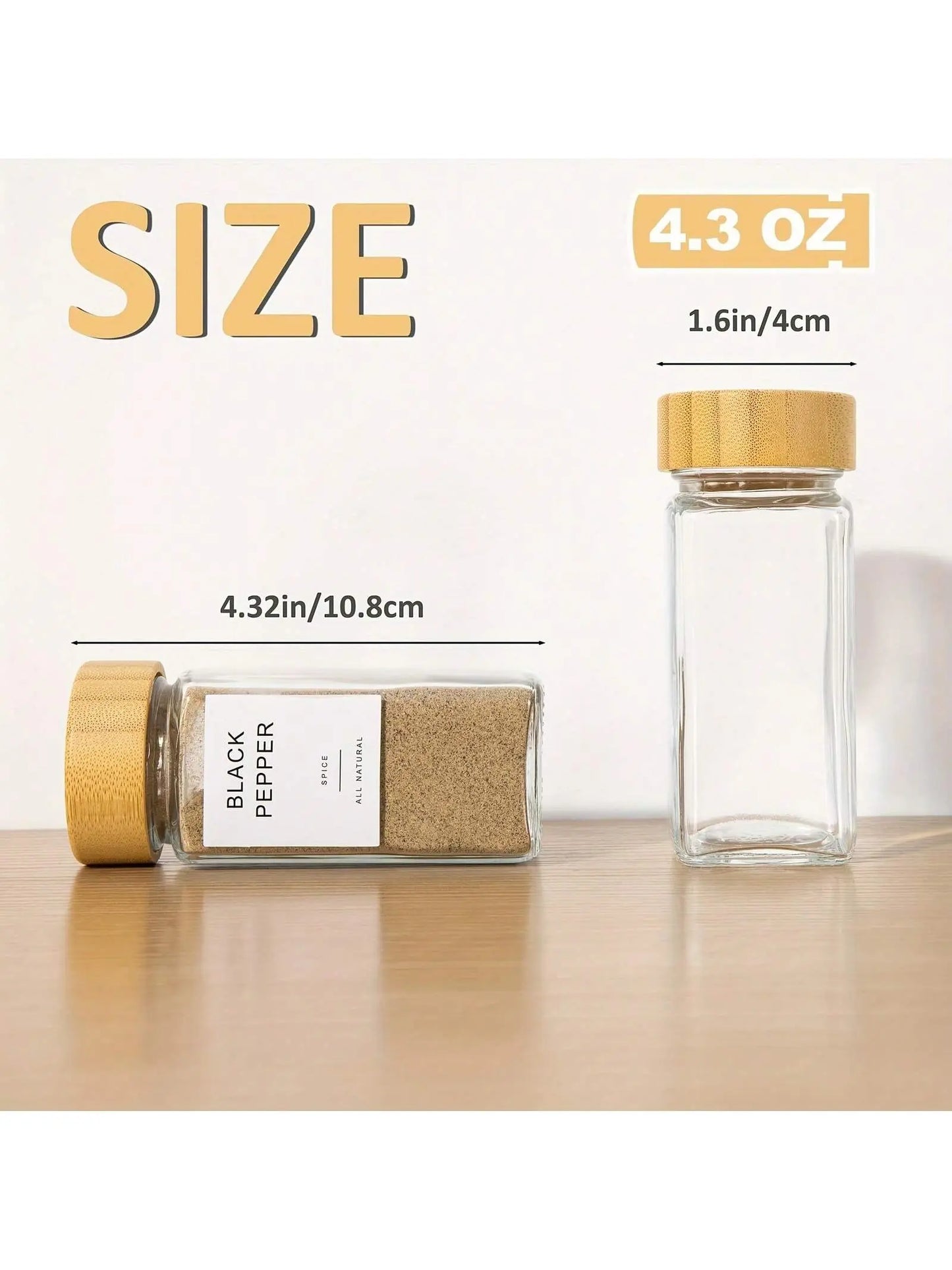 12 Pcs Glass Spice Jars Set - Dinnerware Sets with Airtight Sealing, Bamboo Lids, Shaker Lids, Silicone Funnel, and Label for Easy Refilling and Organization