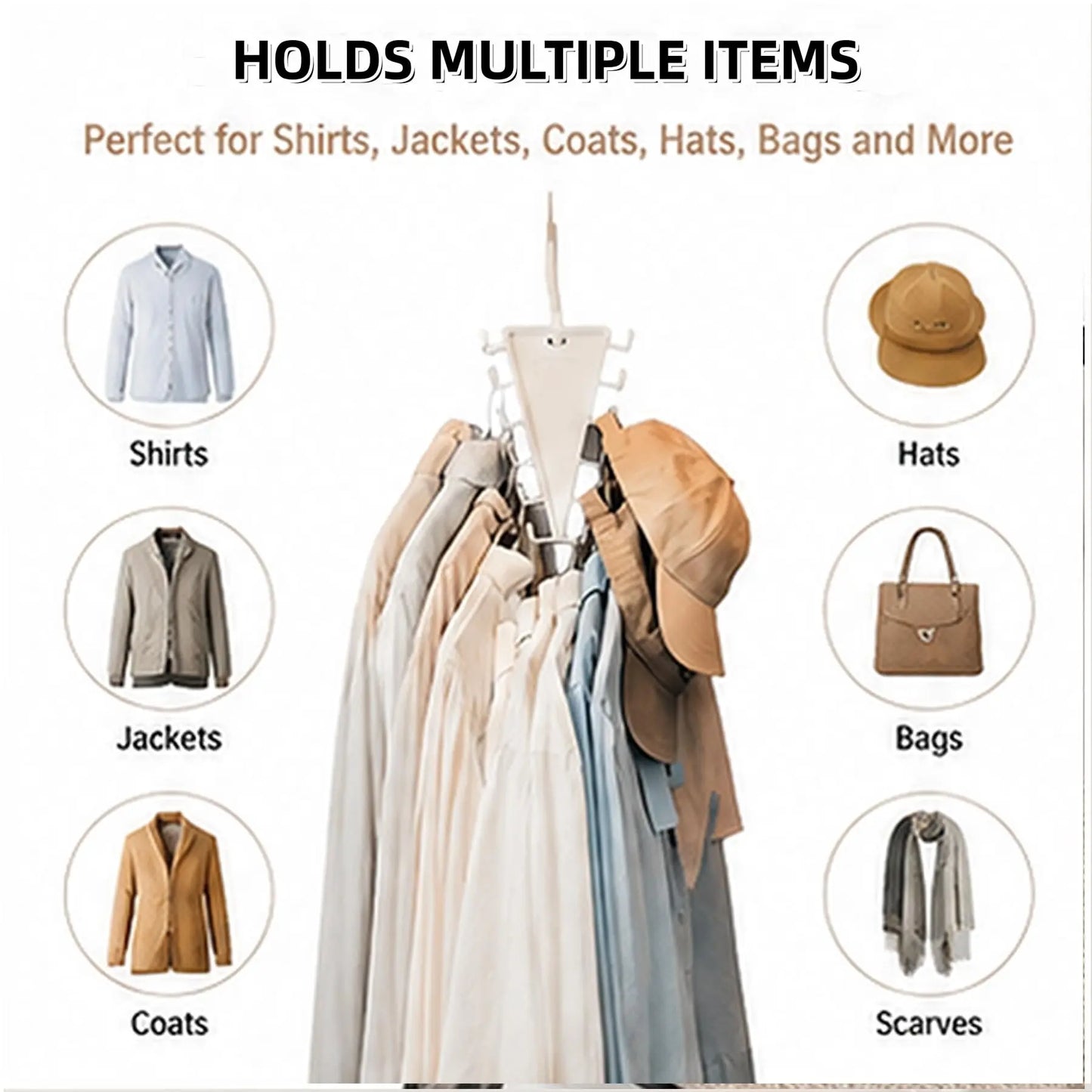 V Shaped Double-Sided Closet Organizer Hanger, 360° Rotatable Space Saving Clothes Hanger Organizer, Multi-Layer Vertical Storage Rack with 12 Hooks for Shirts, Jackets, Pants
