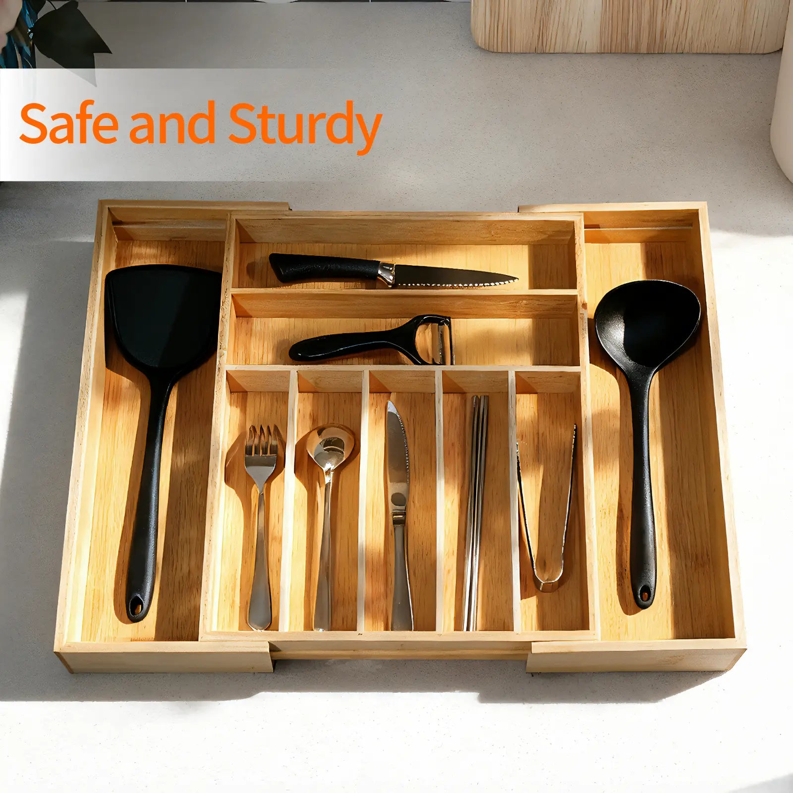 WGCTEK Expandable Kitchen Drawer Organizer Adjustable Utensil Holder & Cutlery Tray Organiser for Silverware Flatware Knives in Kitchen Drawer Divider