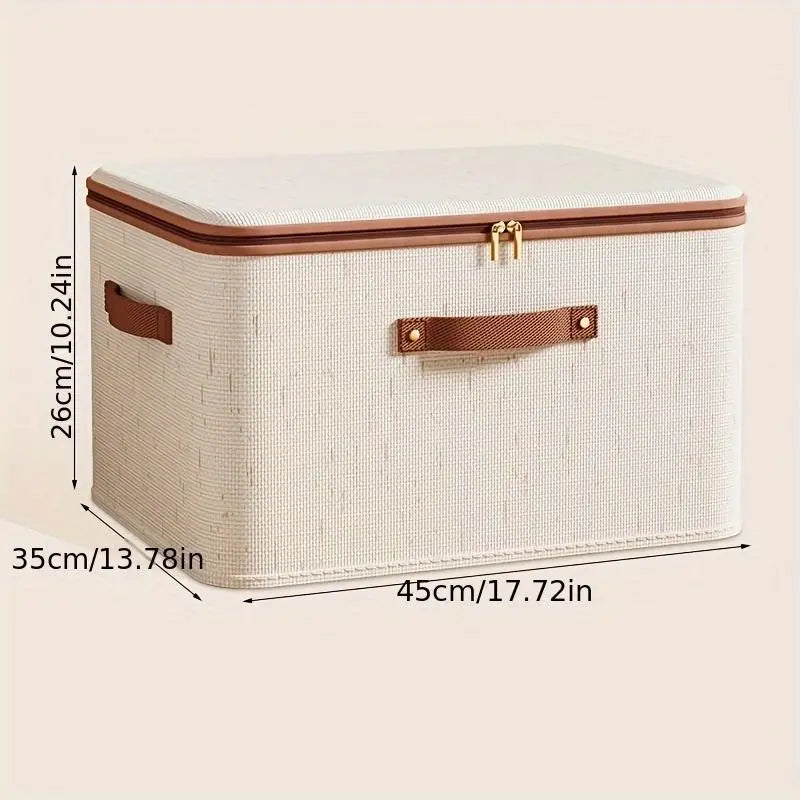 Large Capacity Cotton Linen Storage Box with Zipper, Multi-Functional Organizer for Clothes Bedding Bedroom Closet Office Car Trunk, Clothes Storage Organiser