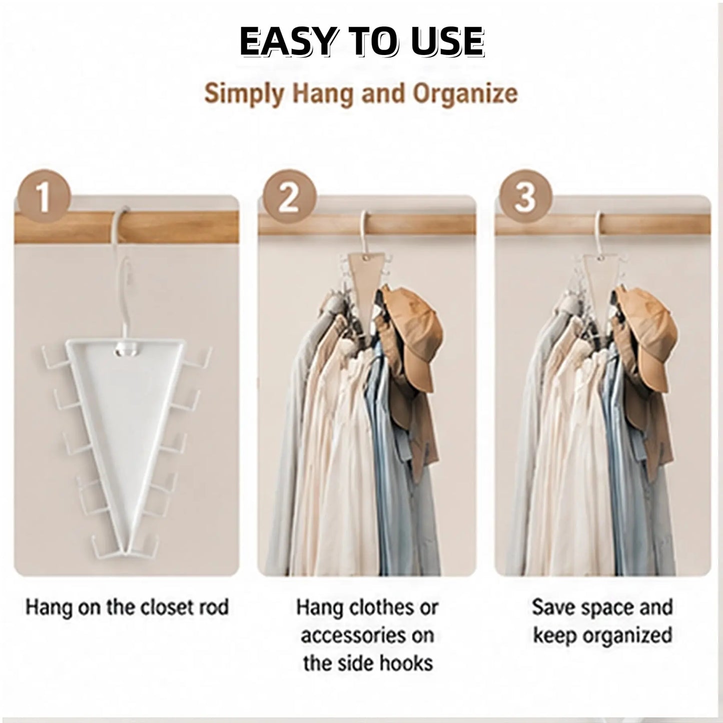 V Shaped Double-Sided Closet Organizer Hanger, 360° Rotatable Space Saving Clothes Hanger Organizer, Multi-Layer Vertical Storage Rack with 12 Hooks for Shirts, Jackets, Pants