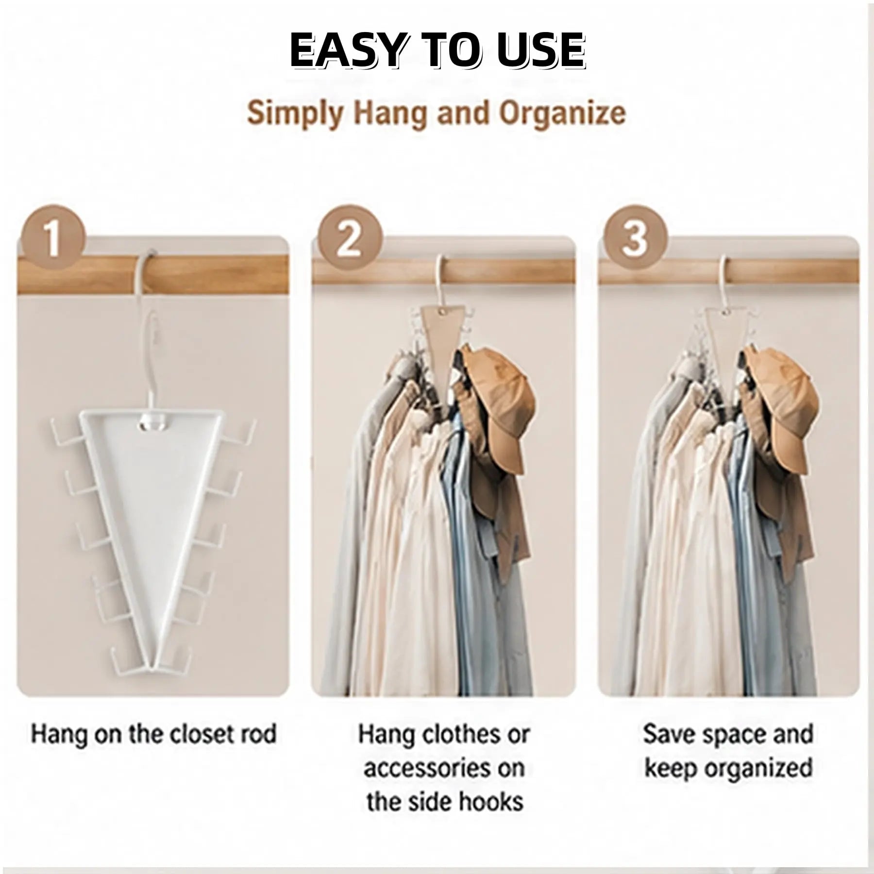 V Shaped Double-Sided Closet Organizer Hanger, 360° Rotatable Space Saving Clothes Hanger Organizer, Multi-Layer Vertical Storage Rack with 12 Hooks for Shirts, Jackets, Pants