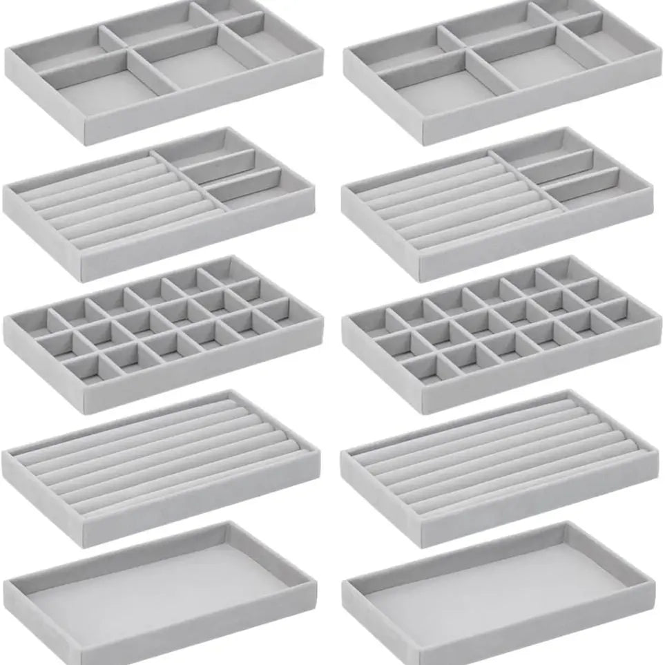 10 Pack Jewelry Trays Drawers, Stackable Jewelry Drawer Organizers Storage Display, Velvet Jewelry Organizer Inserts Drawers Ring Earring Holder, Women Gifts Fit in Wardrobe Dresser