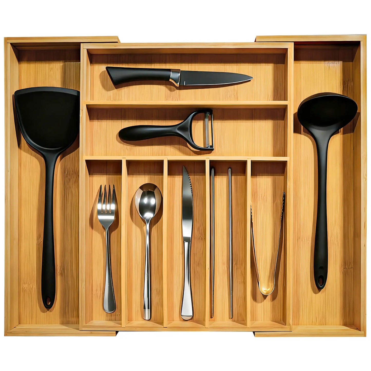WGCTEK Expandable Kitchen Drawer Organizer Adjustable Utensil Holder & Cutlery Tray Organiser for Silverware Flatware Knives in Kitchen Drawer Divider