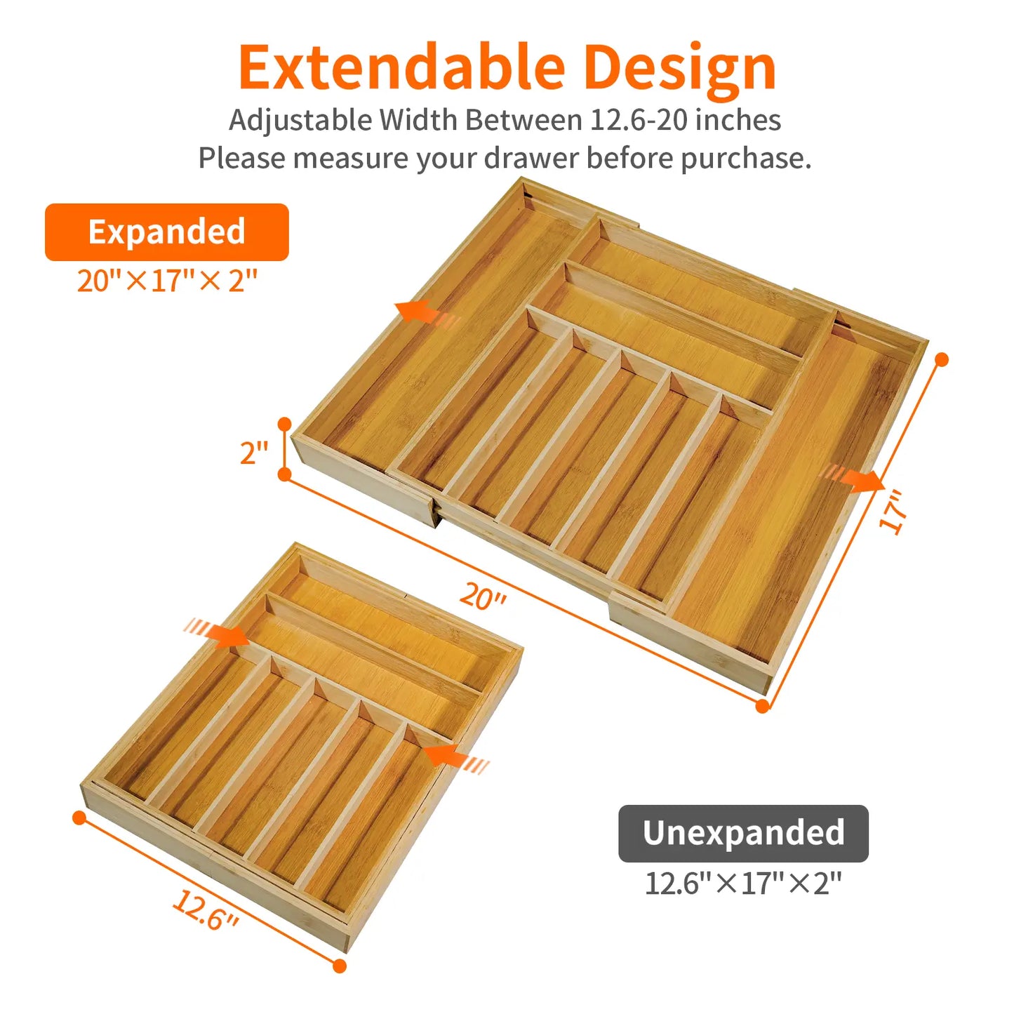 WGCTEK Expandable Kitchen Drawer Organizer Adjustable Utensil Holder & Cutlery Tray Organiser for Silverware Flatware Knives in Kitchen Drawer Divider