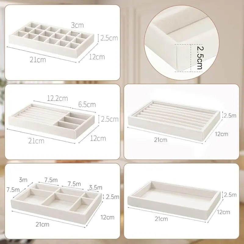 10 Pack Jewelry Trays Drawers, Stackable Jewelry Drawer Organizers Storage Display, Velvet Jewelry Organizer Inserts Drawers Ring Earring Holder, Women Gifts Fit in Wardrobe Dresser