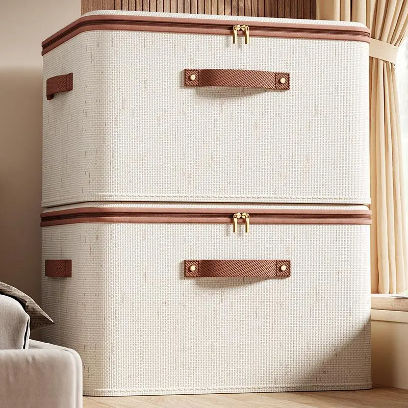 Large Capacity Cotton Linen Storage Box with Zipper, Multi-Functional Organizer for Clothes Bedding Bedroom Closet Office Car Trunk, Clothes Storage Organiser