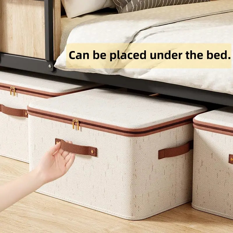 Large Capacity Cotton Linen Storage Box with Zipper, Multi-Functional Organizer for Clothes Bedding Bedroom Closet Office Car Trunk, Clothes Storage Organiser
