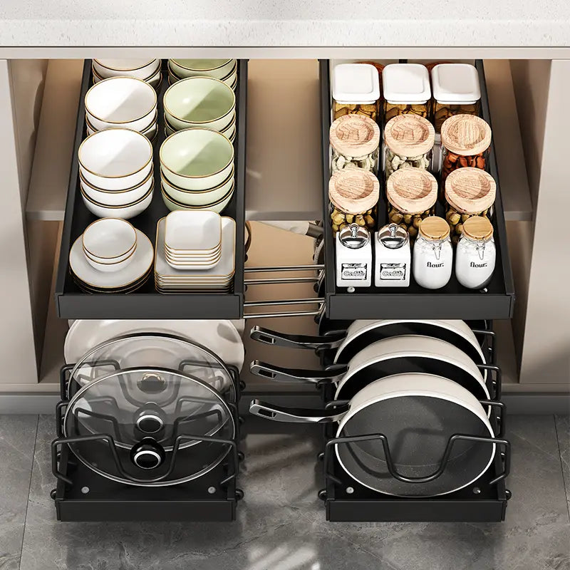 Heavy Duty Pull Out Pan Organizer for Cabinet – Expandable Sliding Cookware Rack for Pots, Pans & Lids, Deep Kitchen Cabinet Storage Solution,Dorm Essentials,Home Decor