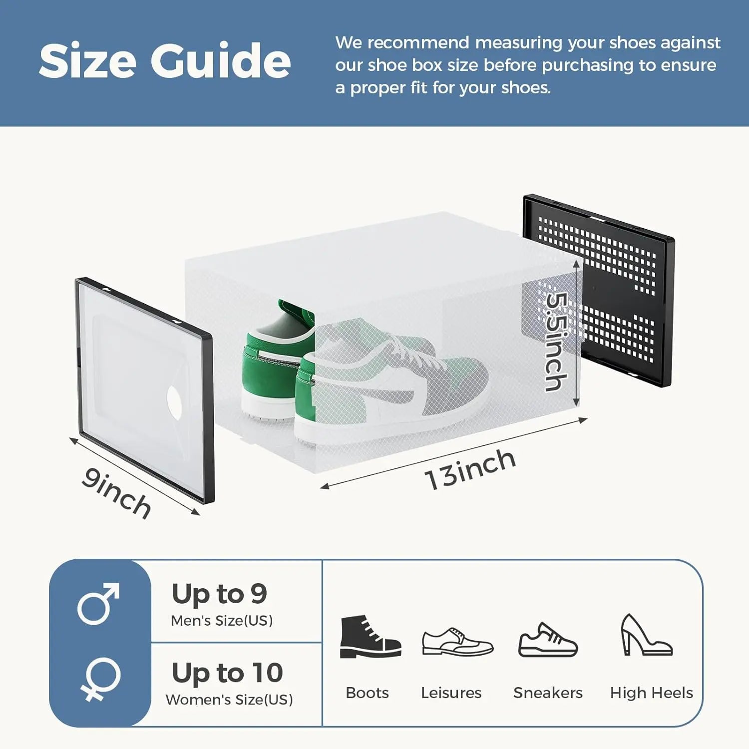 Sweetcrispy 12-Pack Durable PE Plastic Configurable Shoe Storage Boxes with Lids, Stackable High-Capacity Organizer for Closet, Wedges, Closet Organization, Easy to Clean with Mild Soap and Water