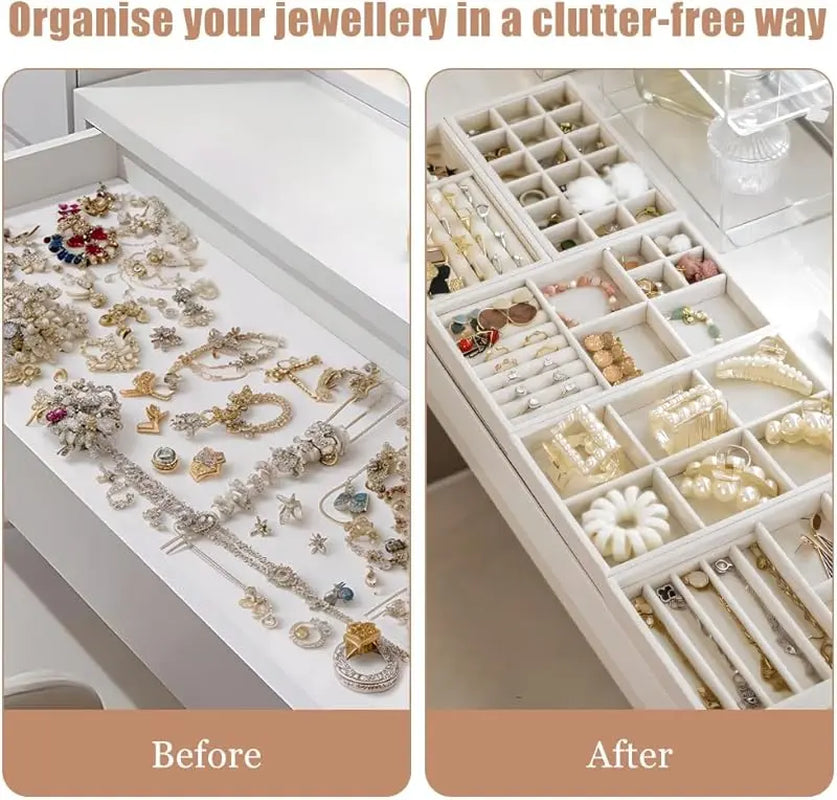 10 Pack Jewelry Trays Drawers, Stackable Jewelry Drawer Organizers Storage Display, Velvet Jewelry Organizer Inserts Drawers Ring Earring Holder, Women Gifts Fit in Wardrobe Dresser