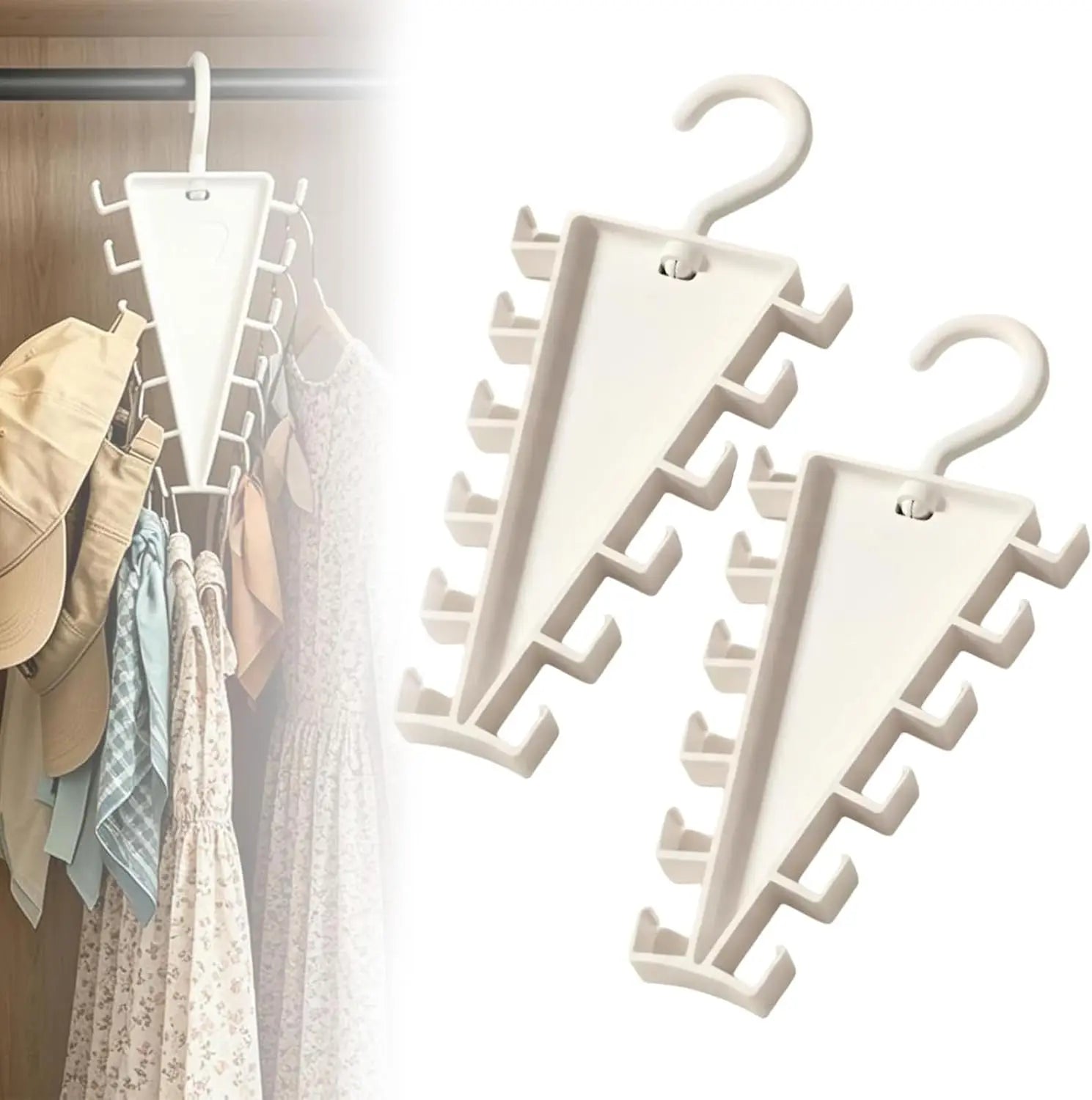 V Shaped Double-Sided Closet Organizer Hanger, 360° Rotatable Space Saving Clothes Hanger Organizer, Multi-Layer Vertical Storage Rack with 12 Hooks for Shirts, Jackets, Pants
