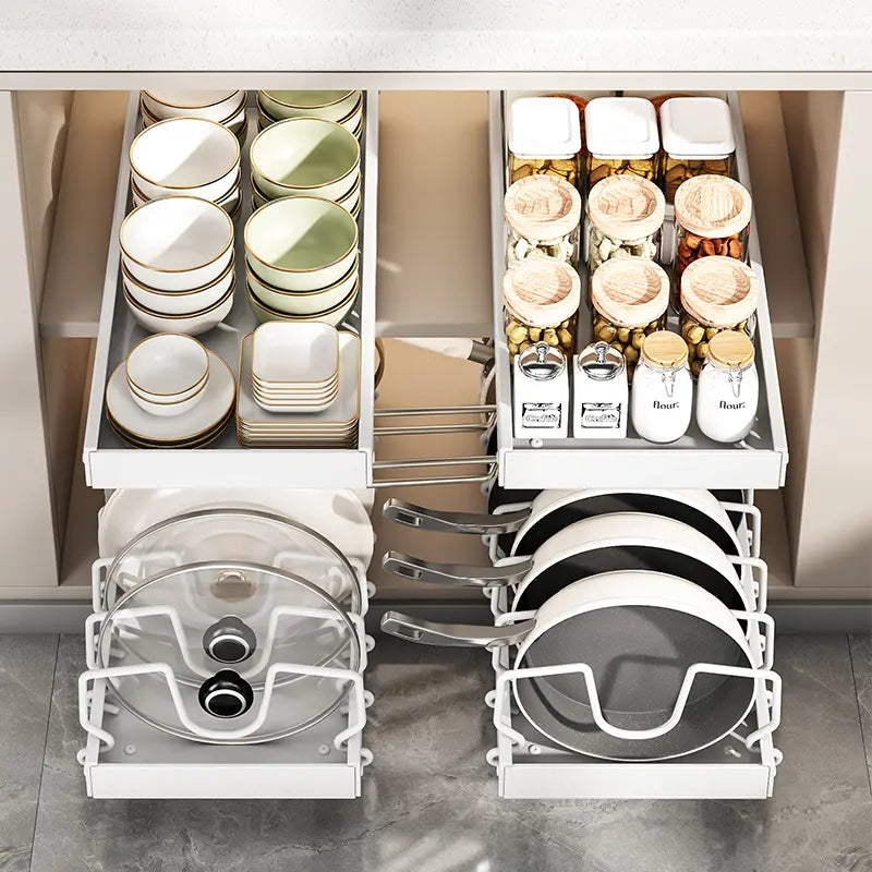 Heavy Duty Pull Out Pan Organizer for Cabinet – Expandable Sliding Cookware Rack for Pots, Pans & Lids, Deep Kitchen Cabinet Storage Solution,Dorm Essentials,Home Decor