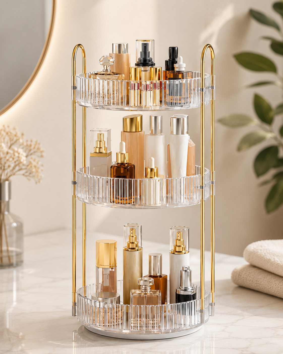 360° Rotating Makeup & Skincare Organiser — 3-Tier
