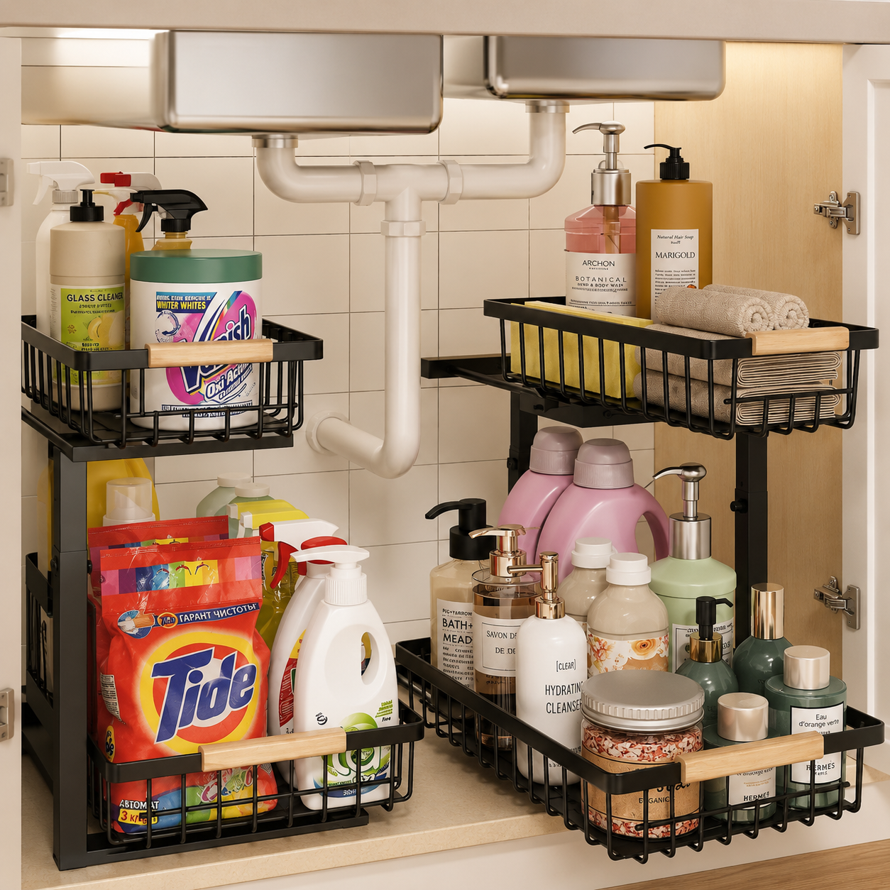 The Adjustable Under-Sink Kitchen Organiser - 2 Pack