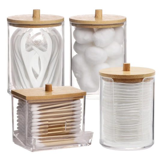 Clear Storage Box with Lid, 4 Counts Bathroom Container Storage Box for Cotton Ball & Swab & Pad, Apothecary Jar for Organizer and Storage, Bathroom Organizer Supplies, Bathroom Accessories Organizer