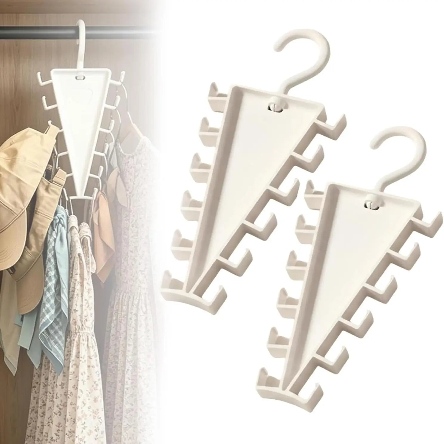 V Shaped Double-Sided Closet Organizer Hanger, 360° Rotatable Space Saving Clothes Hanger Organizer, Multi-Layer Vertical Storage Rack with 12 Hooks for Shirts, Jackets, Pants