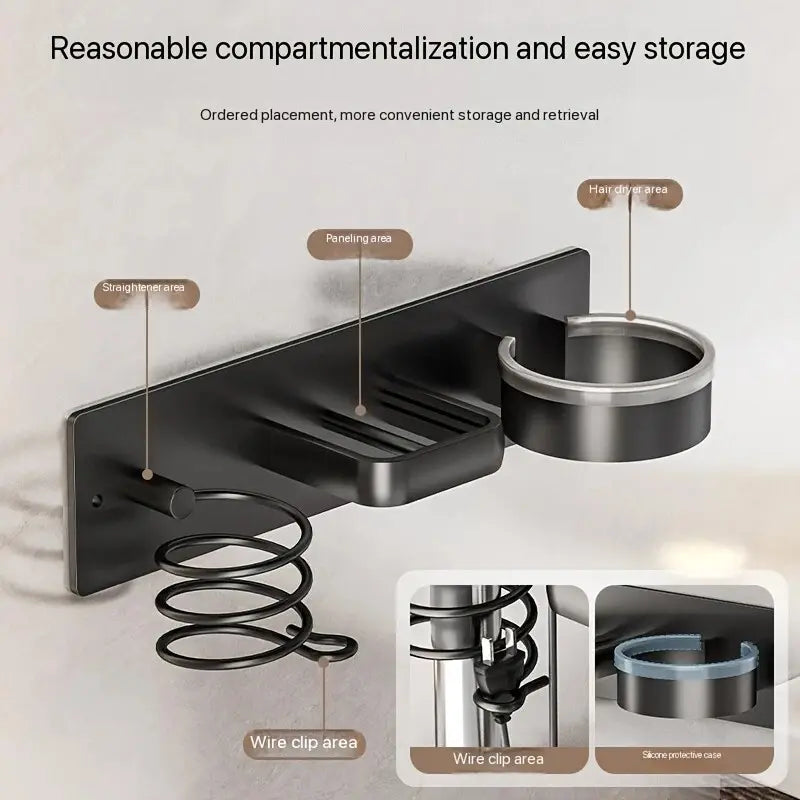Wall-Mounted Bathroom Hair Tool Organizer, Bathroom Accessory, Modern Bathroom Accessories, Durable Aluminum, Large Capacity, Space-Saving, Modern Style, Perfect for Holidays Gifts